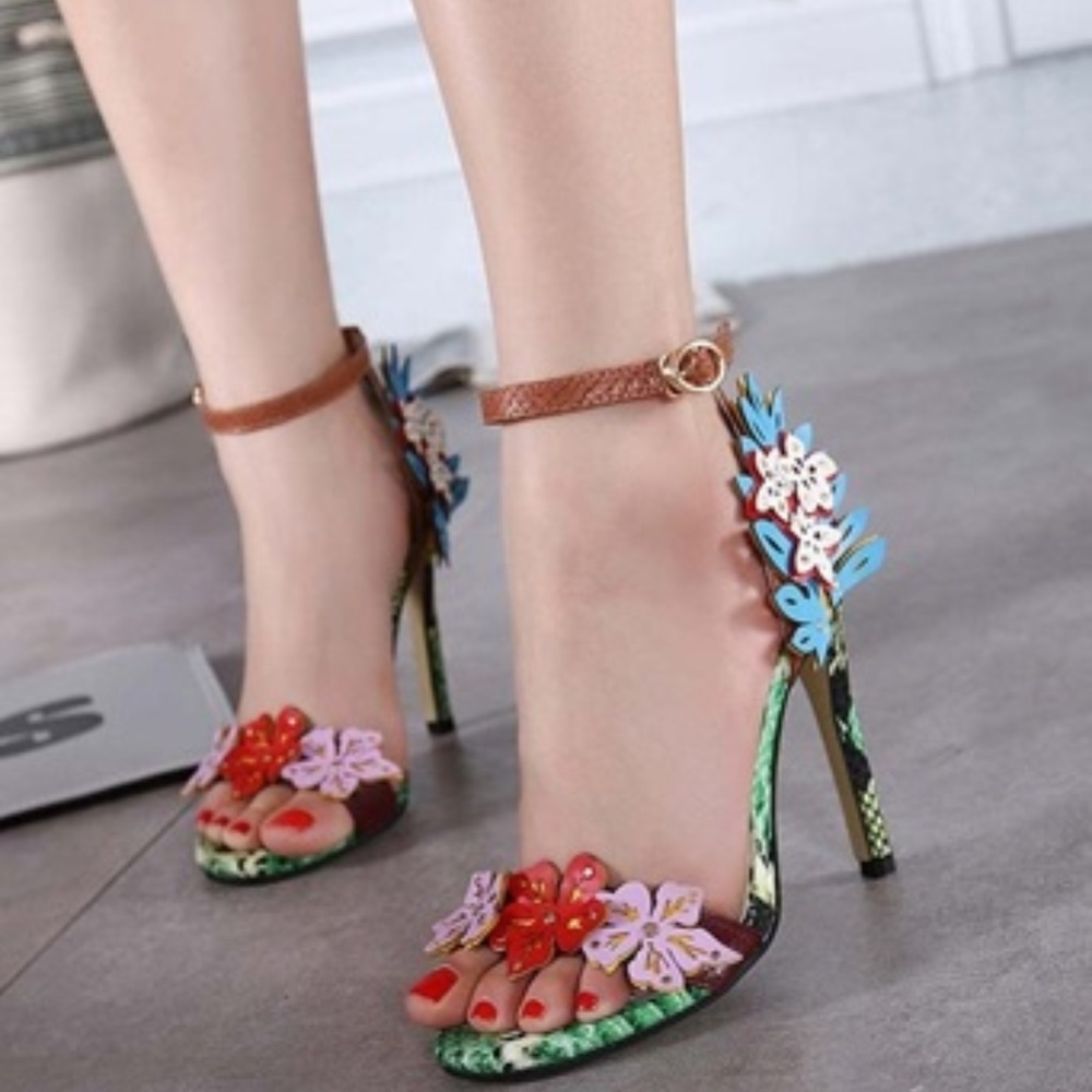 Floral 4 Inch High Heel Sandal
